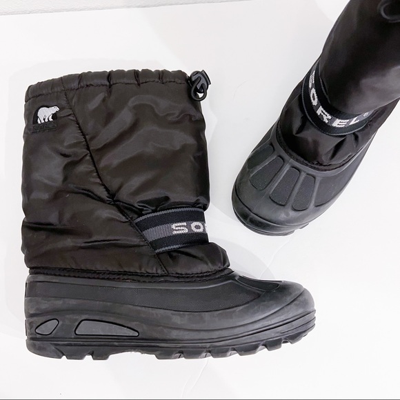 Sorel Cub Winter Insulated Rubber Sole Black Snow Boots Y7 W8.5 - Picture 3 of 16